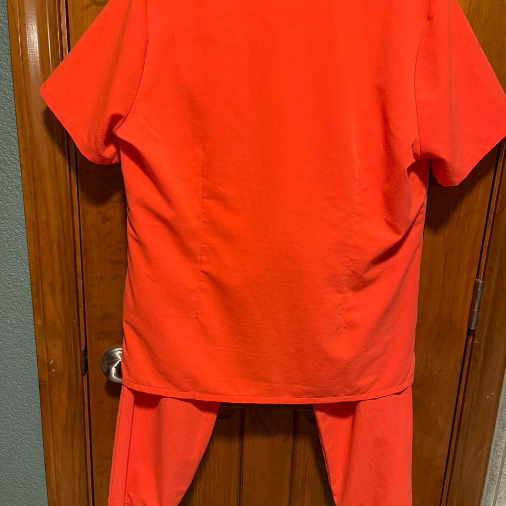 Figs Women's Scrub Top and Pants Set in Bright Orange - Picture 3 of 10